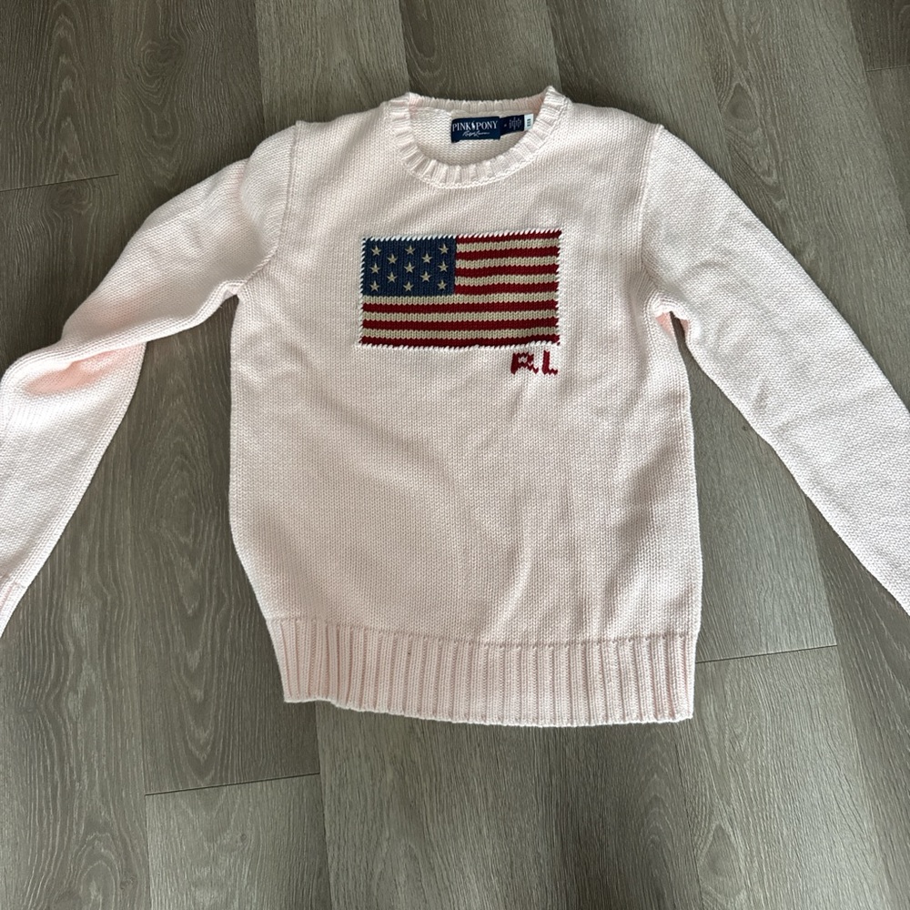 Polo by Ralph Lauren Light Pink Sweater with Flag Motif